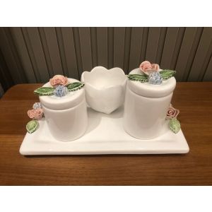 KIT FLORAL BRANCO 4 PECAS CERAMICA PE8964