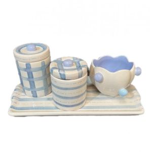 KIT LISTADO/ XADREZ AZUL 4 PECAS CERAMICA PE5971